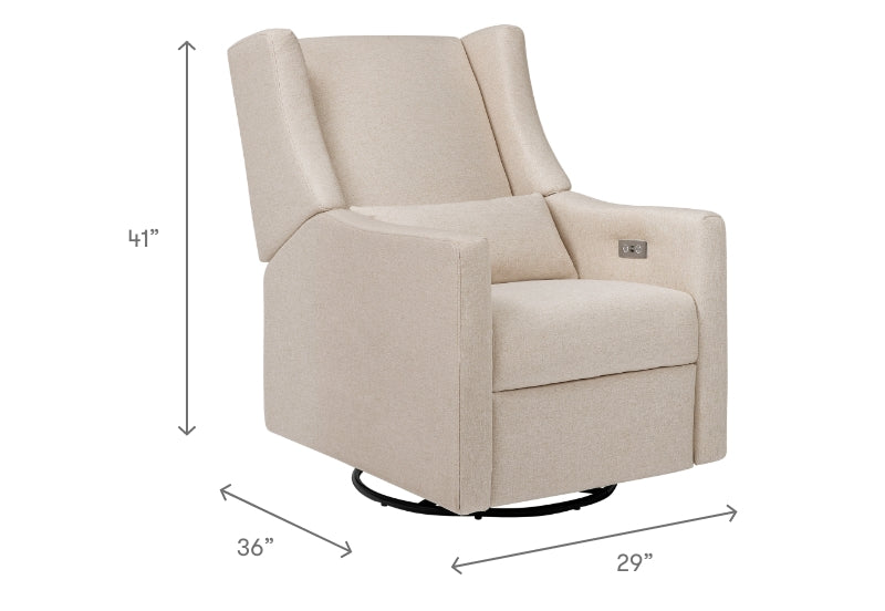 Beige swivel glider chair with dimensions showing height as 41 inches, width as 36 inches, and depth as 29 inches.
