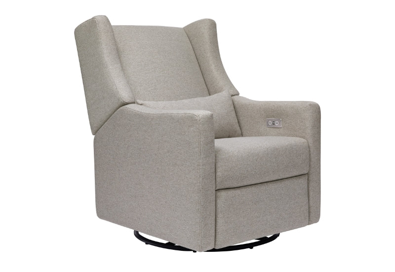 Light gray upholstered swivel glider chair with a visible control panel on the side. 999-8605-PNK