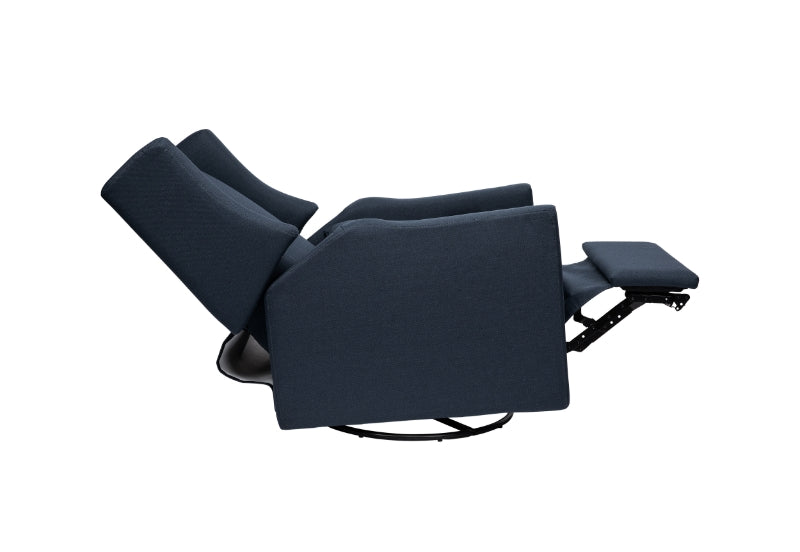 Modern dark blue recliner chair against a white background, ideal for comfortable sitting and resting.