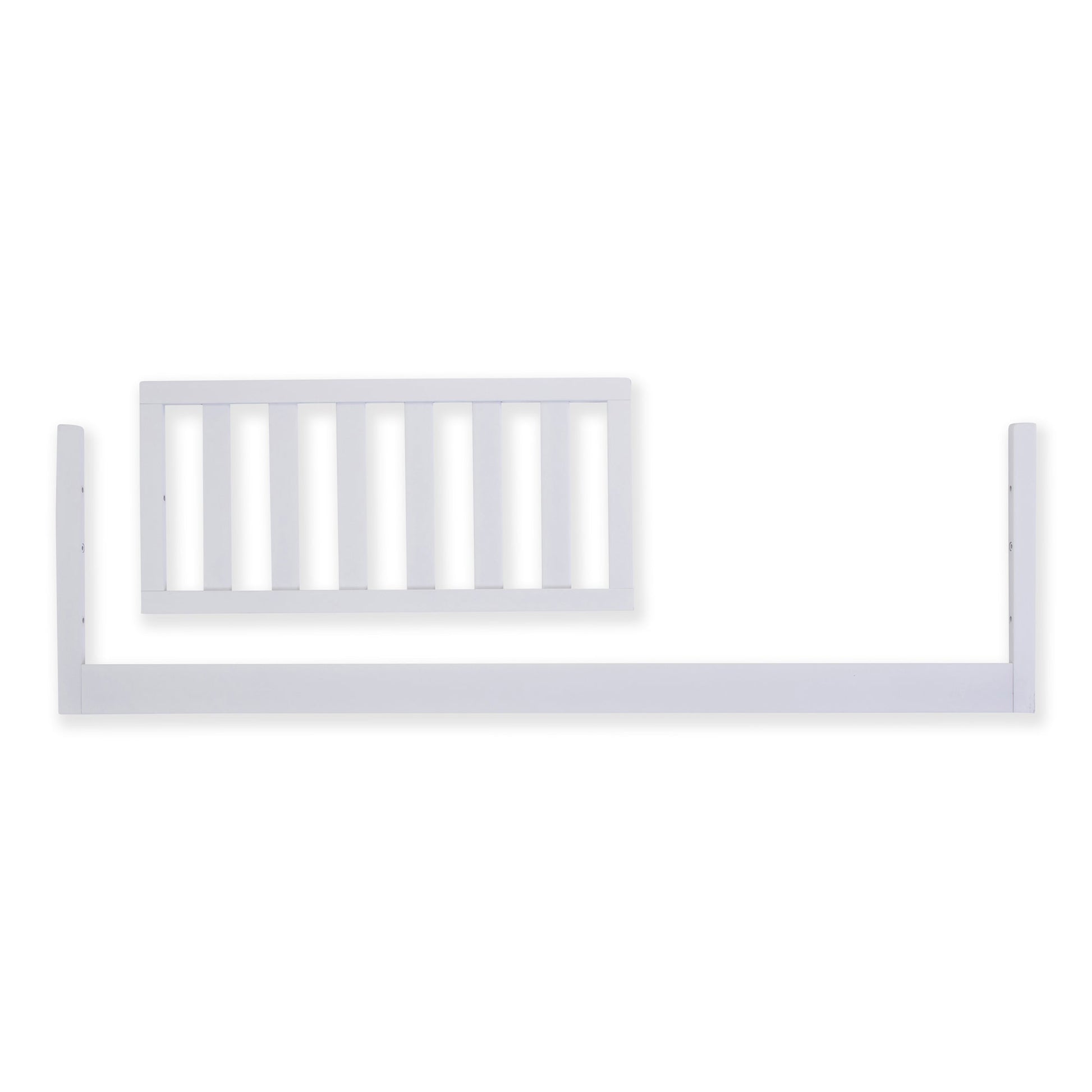 White crib railing on a clean, white background, ideal for baby crib safety.