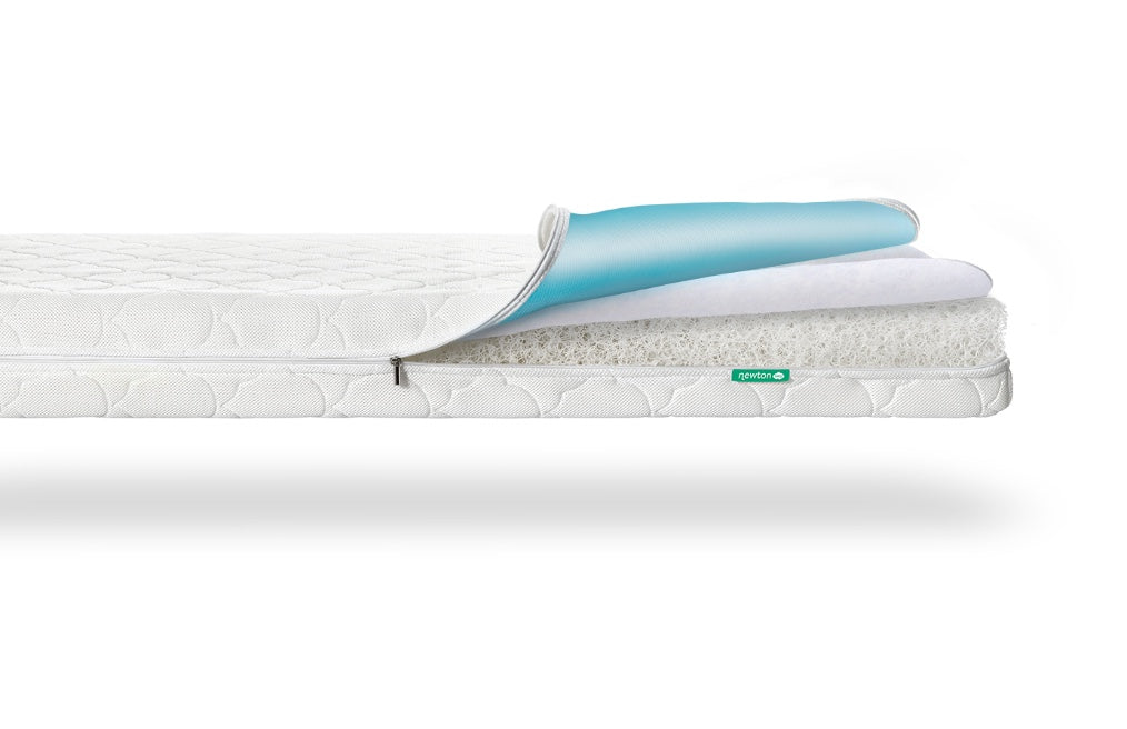 White waterproof mattress unzipped showing core