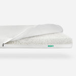 Image of a partially unzipped Newton Baby mattress showing the breathable, washable interior structure.