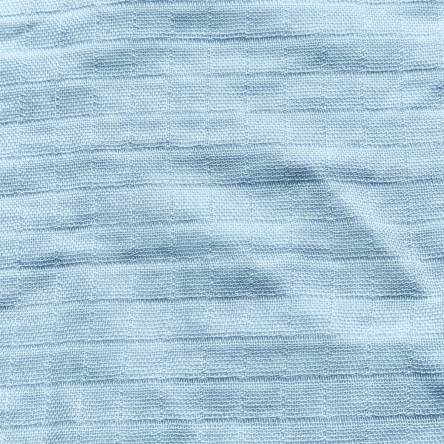 Close-up of light blue textured fabric with subtle horizontal stripes and soft wrinkles, featured in Newton Baby's Breathable, Organic Cotton Sheets (2-pack)—perfect for crib bedding.