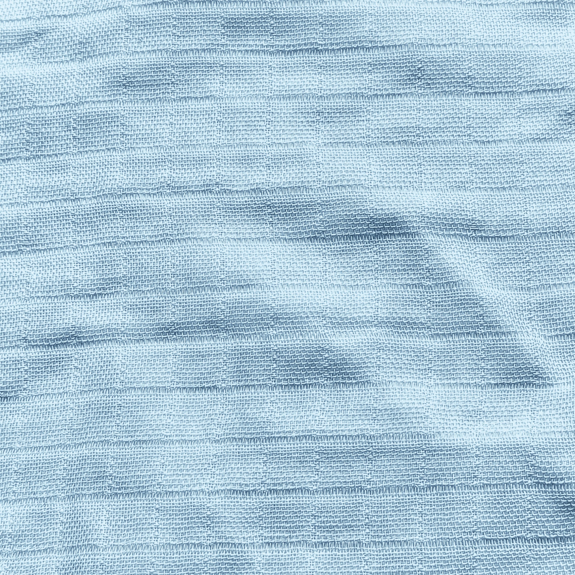 Close-up of light blue textured fabric with subtle horizontal stripes and soft wrinkles, featured in Newton Baby's Breathable, Organic Cotton Sheets (2-pack)—perfect for crib bedding.