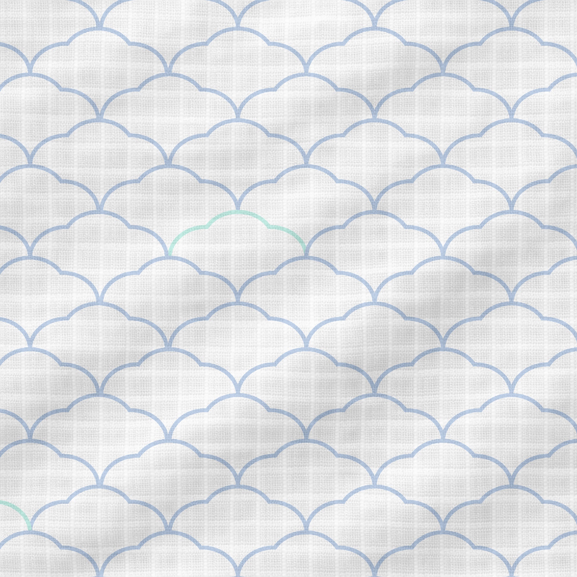 A seamless pattern of blue scallops on a white grid, accented with light green, creates calm geometry—ideal for Newton Baby’s Breathable, Organic Cotton Sheets (2-pack).