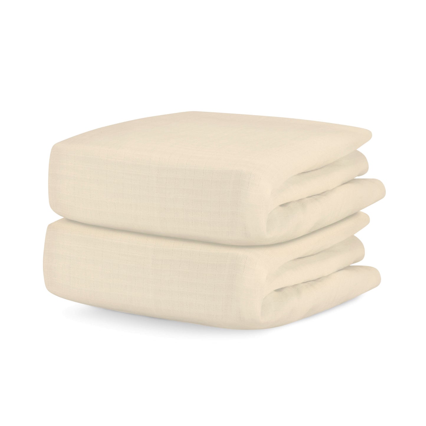 Two neatly folded Newton Baby Breathable, Organic Cotton Sheets (2-pack) stacked on top of each other against a white background.