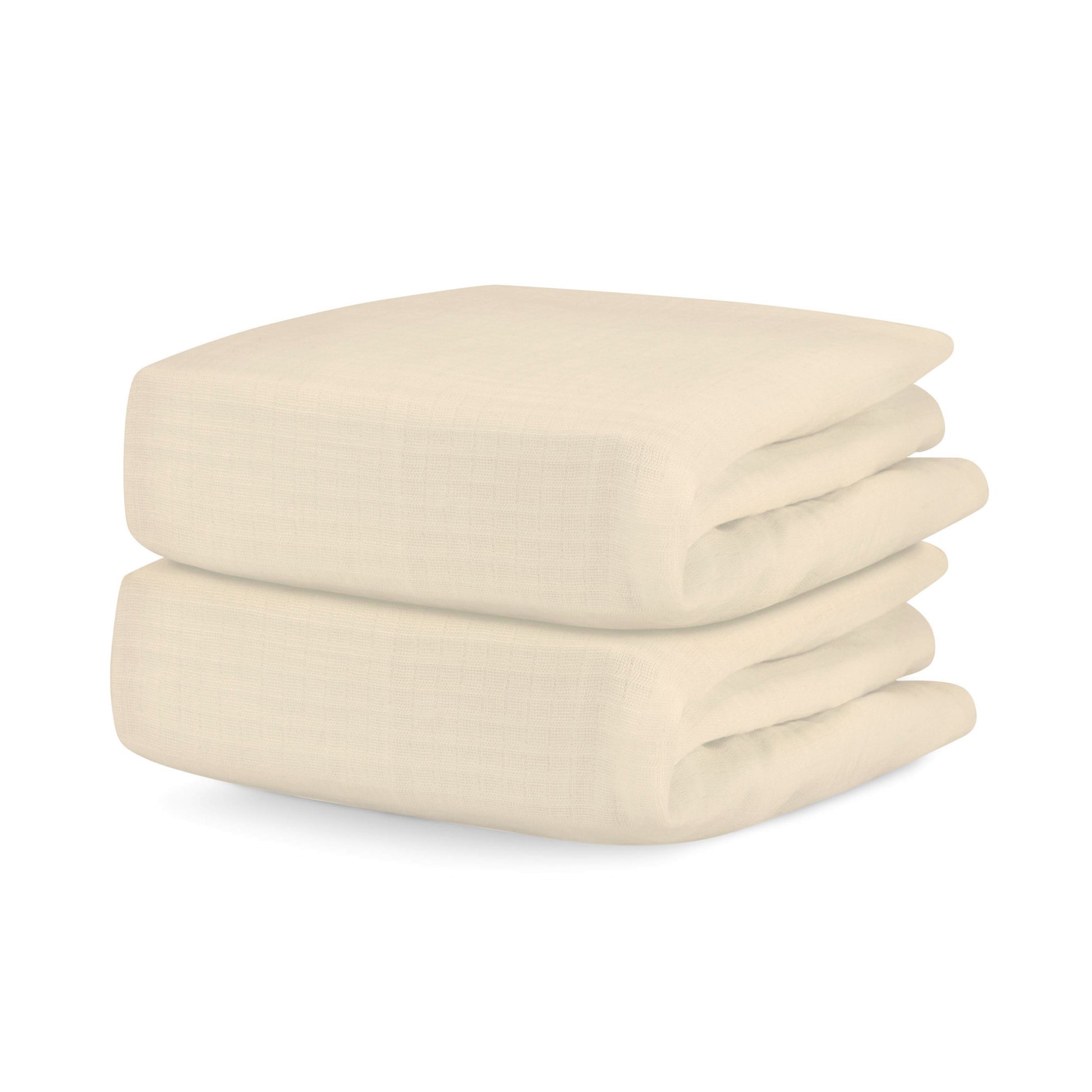 Two neatly folded Newton Baby Breathable, Organic Cotton Sheets (2-pack) stacked on top of each other against a white background.