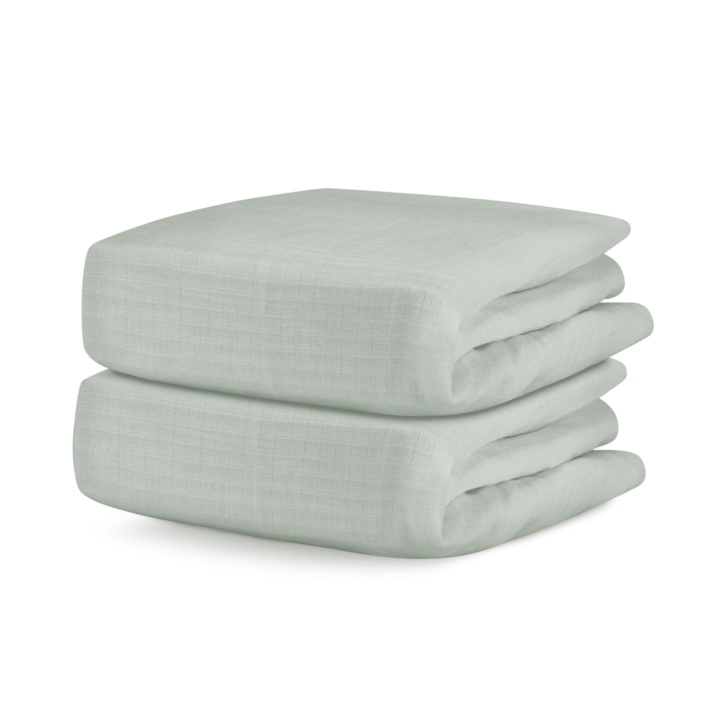 Folded light sage sheets on a white background. 999-3020-SNS