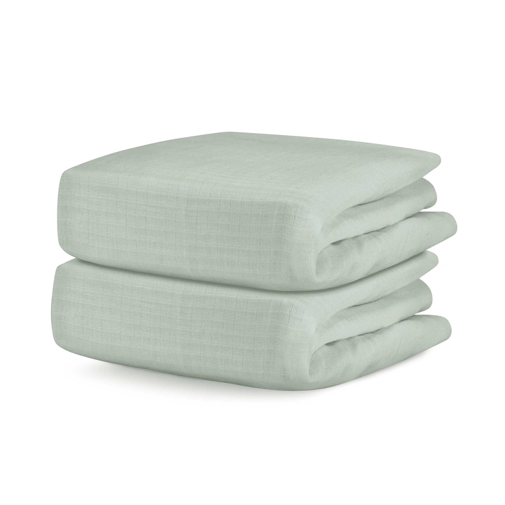 Folded light sage sheets on a white background. 999-3020-SNS