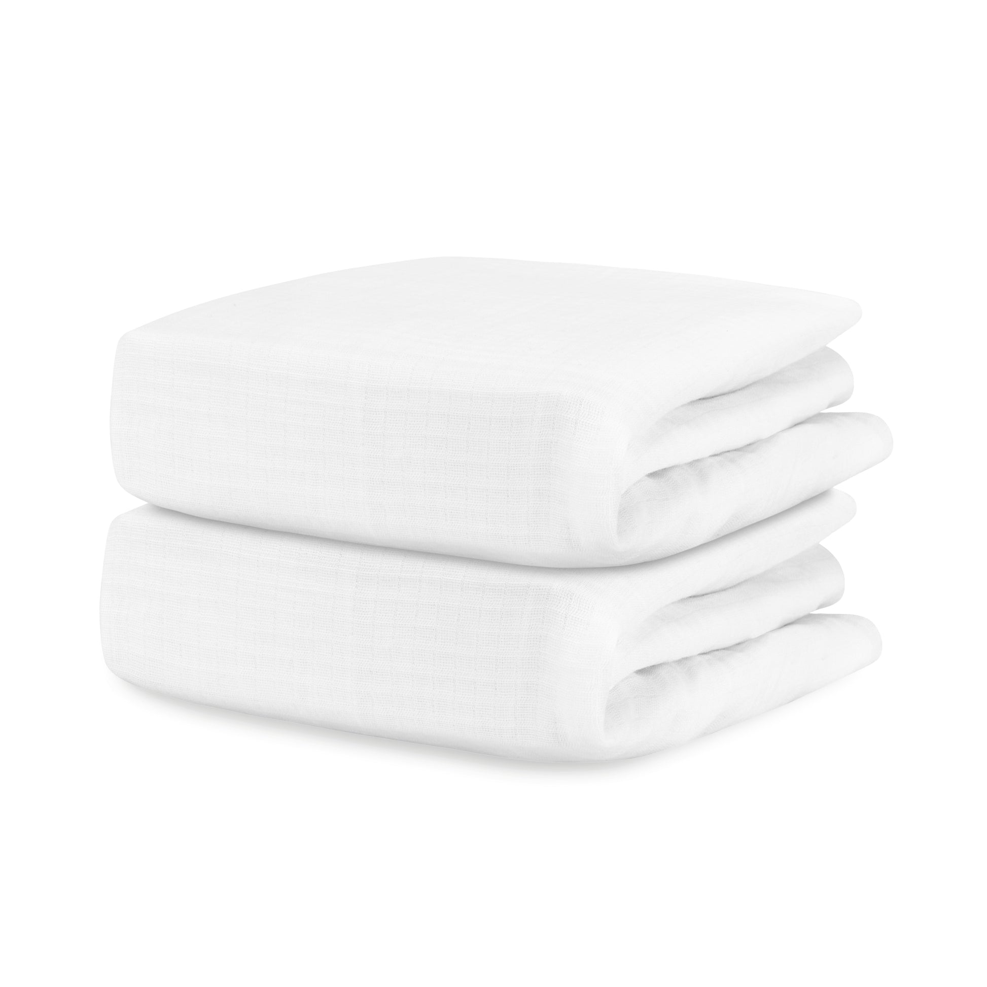 Two neatly folded Newton Baby Breathable, Organic Cotton Sheets (2-pack) are stacked together against a plain white background. 999-3020-WNW