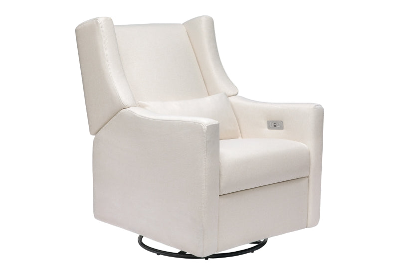 Cream-colored modern glider chair with plush upholstery and a side button panel, isolated on a white background. 999-8605-SUN