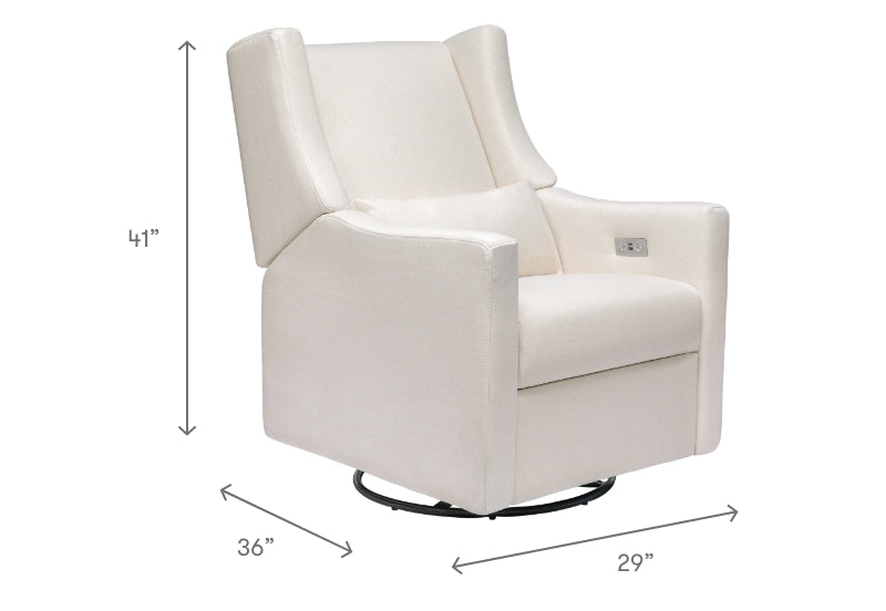 White swivel glider chair with dimensions labeled: 41" height, 36" width, and 29" depth.