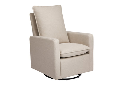 Beige upholstered nursery glider chair with a sleek design and cushioned seat, isolated on a white background. 999-8604-WHT