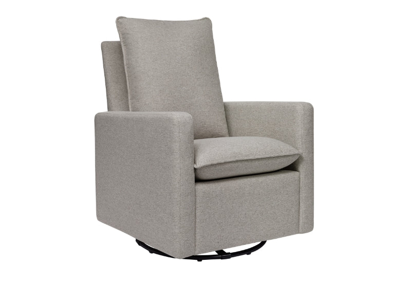 Modern gray nursery swivel glider chair with a high back and armrest cushion, isolated on a white background. 999-8604-SUN