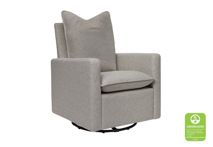 Comfortable gray nursery swivel chair with a modern design, certified by GREENGUARD Gold for low chemical emissions.