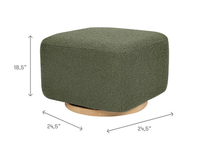 Green fabric ottoman with dimensions 18.5" height and 24.5" width displayed on each side.