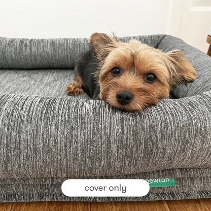 dog laying on newton pet bed with text, "cover only"