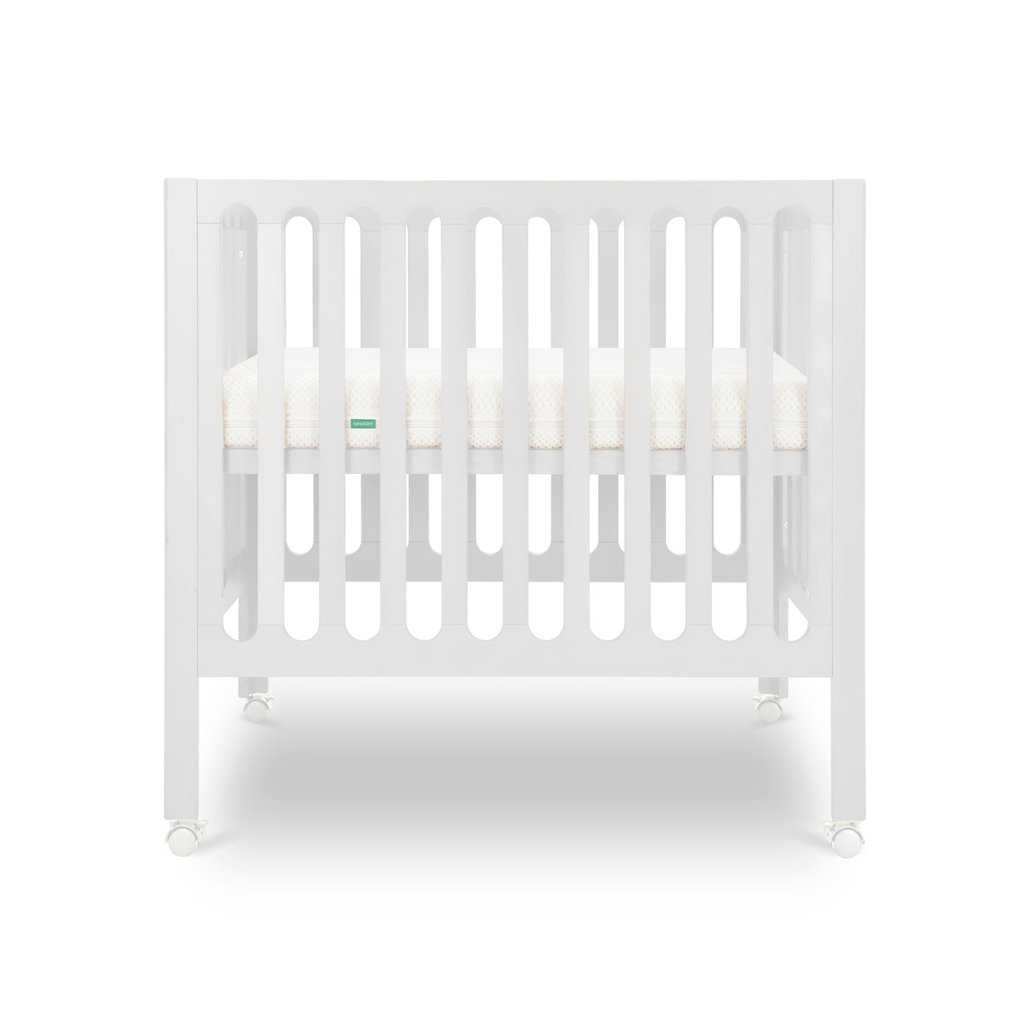 White crib with a white mattress on a white background. 999-8430-WHT