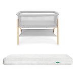 Newton essential bassinet and white newton original mattress on white background 1000-gry-8402