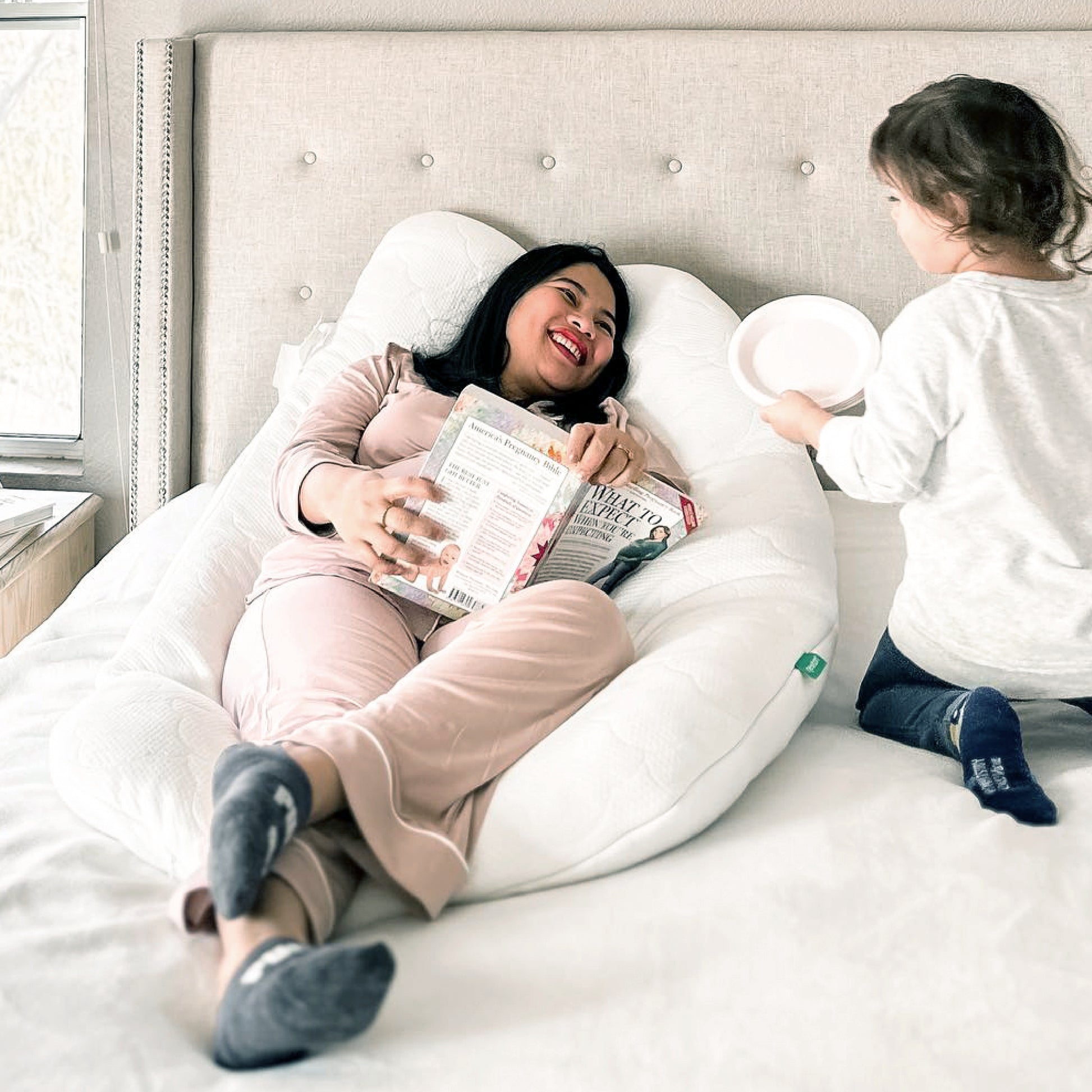 summer infant pregnancy pillow Newton Baby New and Improved Premium Pregnancy Maternity Pillow with Organic Cotton, 50% More Memory Foam and Fiber Clusters for