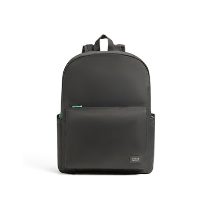 The Newton Lorimer Diaper Bag by Newton Baby is a sleek black bag with a front zippered pocket, two side pockets, and a top handle, shown on a plain white background.