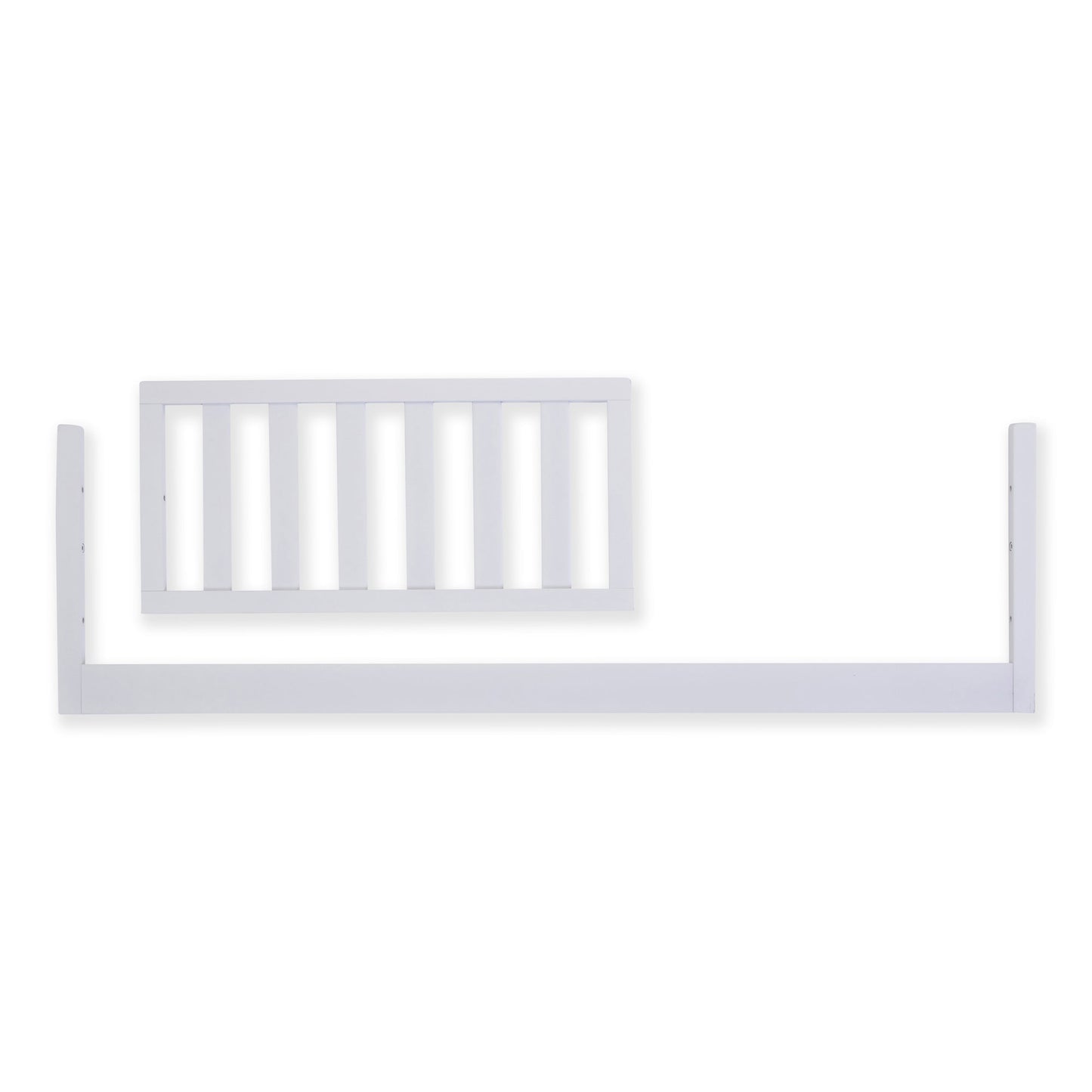 White crib railing on a clean, white background, ideal for baby crib safety.