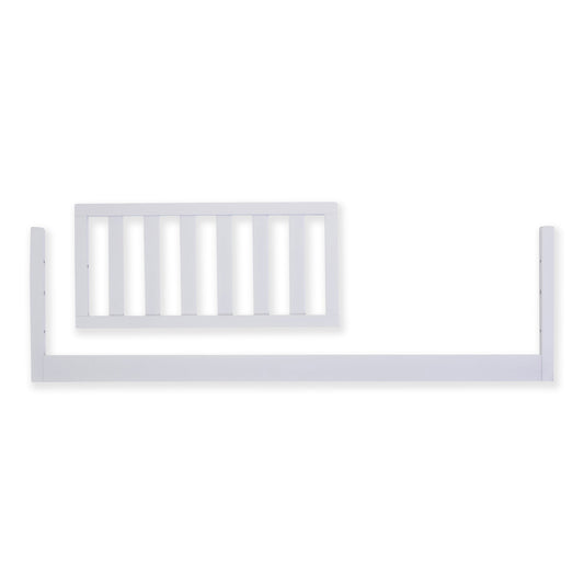 White crib railing on a clean, white background, ideal for baby crib safety.