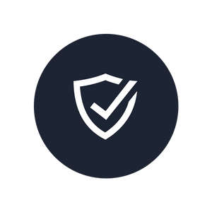A dark circle with a white shield and check mark icon in the center, representing Order Protection by Order Protection, on a light gray background.