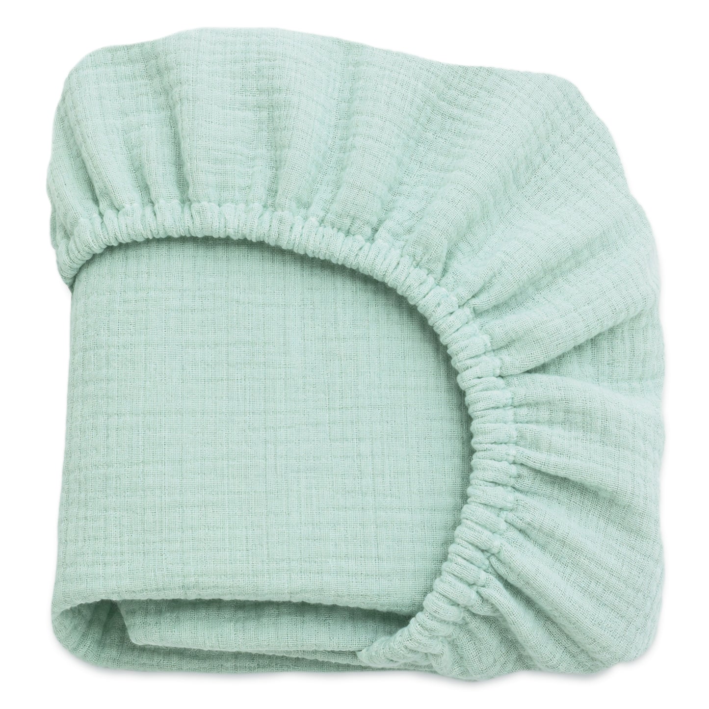 The Newton Baby Breathable, Organic Cotton Sheets (2-pack) feature soft, crinkled textured muslin in light green with elastic edges—perfect, breathable bedding for your baby. 999-3020-MNT