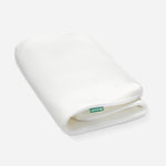 Newton Baby crib mattress with a breathable mesh design, displayed half-folded to show interior detail, featuring a green 'newton' logo.